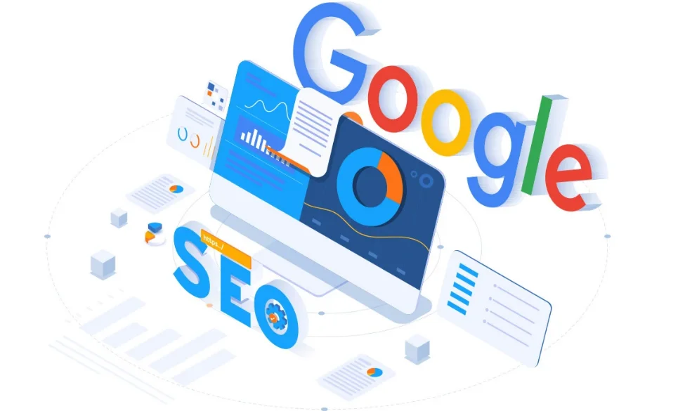 Google SEO與圖文內容的概念插畫