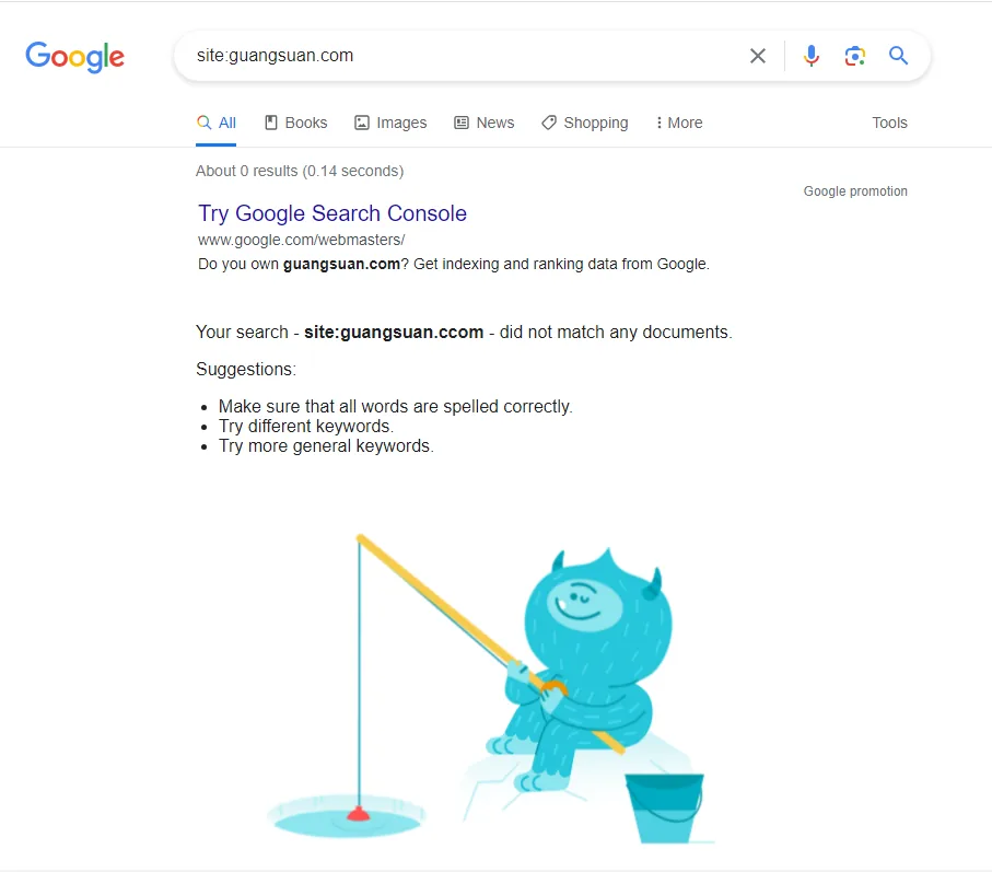 歷史Google site查詢截圖:未顯示匹配頁面